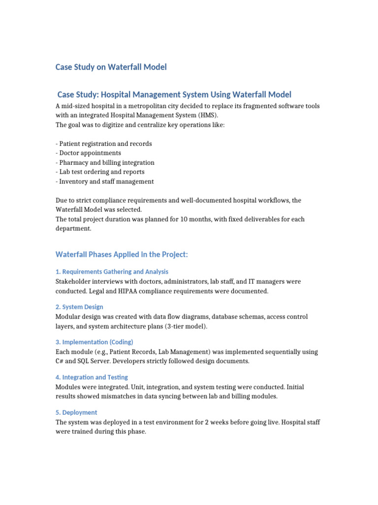 Waterfall Model Case Study 37d2b0d39d36501635246ea3f2236c39 | PDF ...