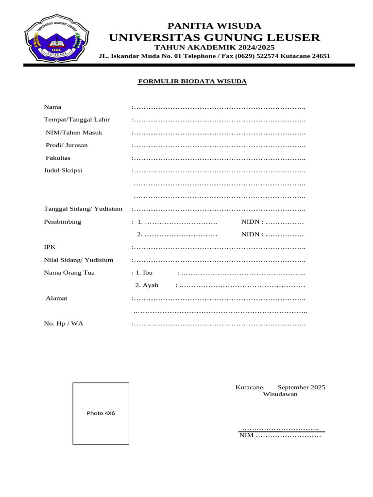 Biodata Wisuda, Surat Pernyatan Peserta Wisuda | PDF