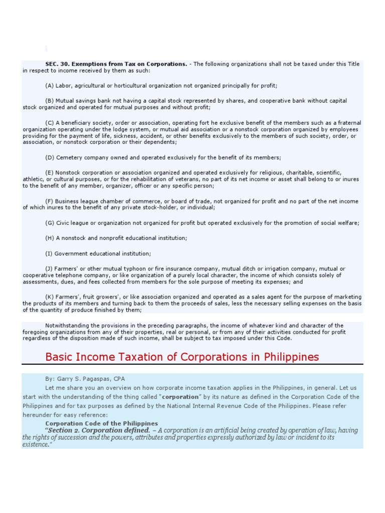 Tax Exemptions for Corporations in the Philippines | PDF | Business ...
