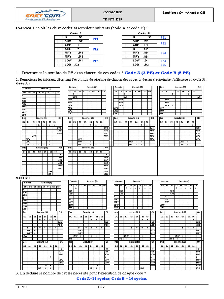 Correction Td1 - DSP 2026 | PDF | Processeur | Ouverture (échecs)