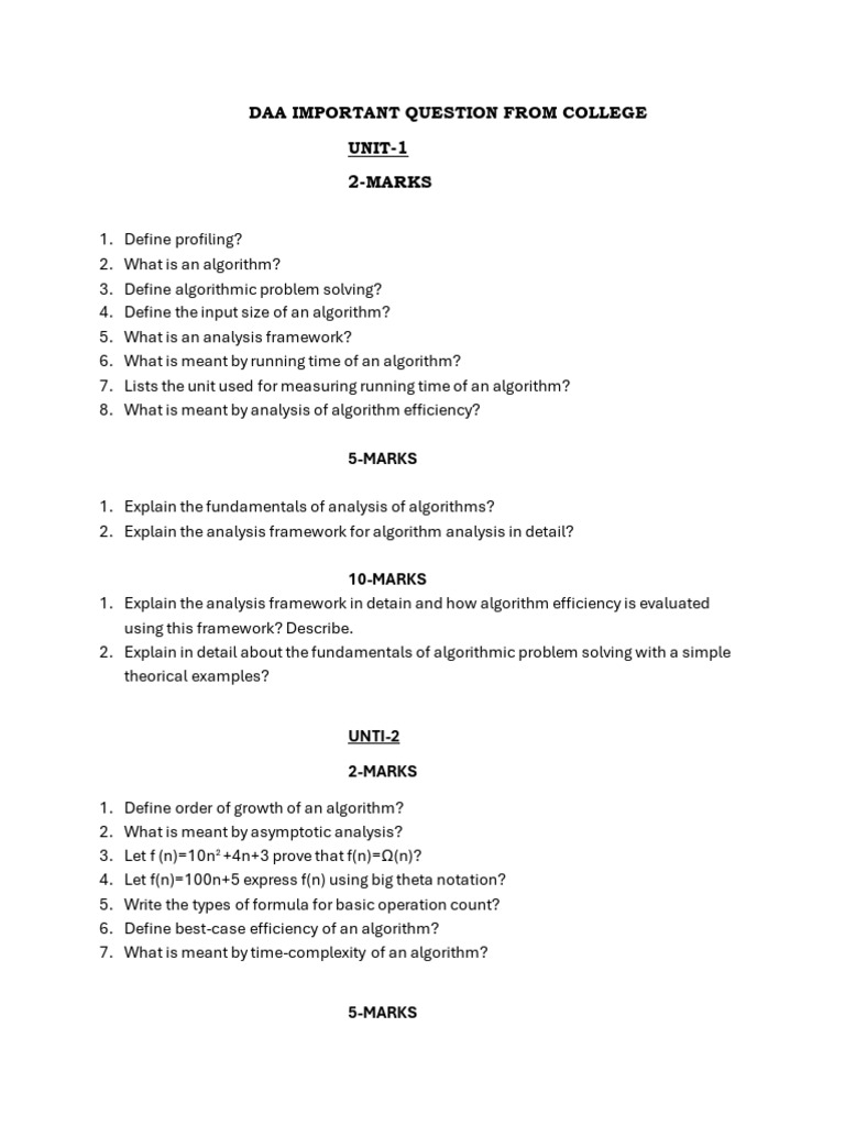 Daa Important Questions | PDF | Algorithms | Theoretical Computer Science
