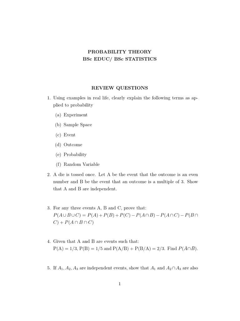 Review Questions Prob Theory | PDF | Probability | Statistical Theory