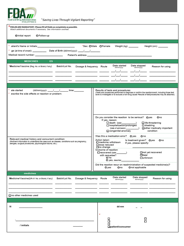 Suspected Side Effects Reporting Form v6.0 | PDF | Adverse Effect ...
