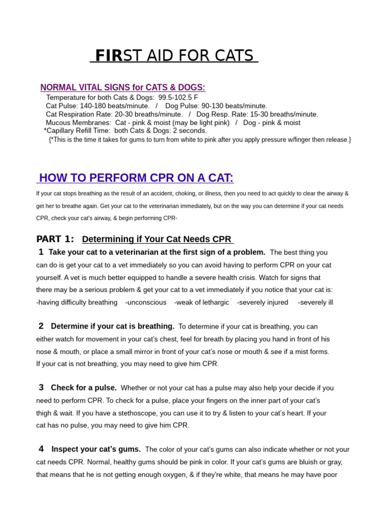 FIRST AID for CATS -- | PDF | Cardiopulmonary Resuscitation | Hypothermia
