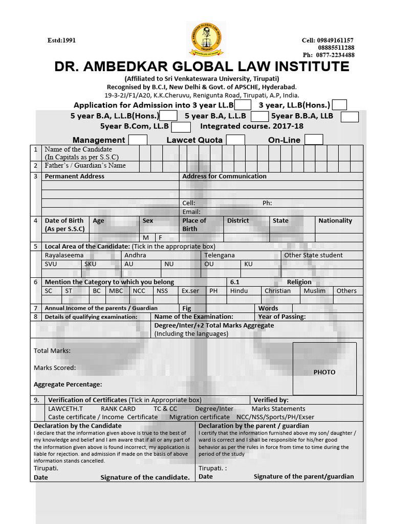 Applicationform LLB | PDF