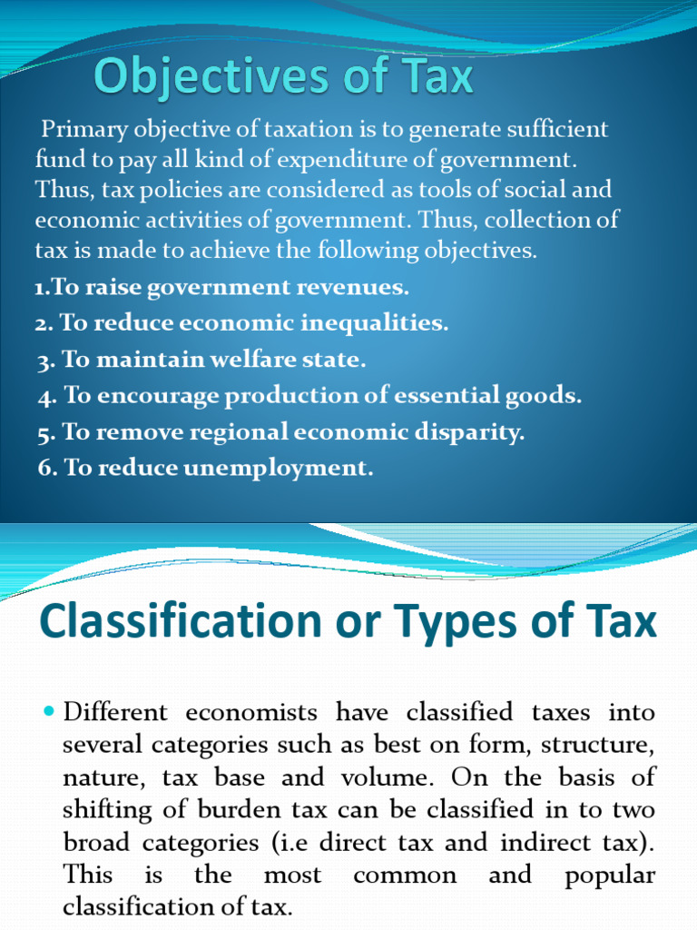 Objectives and Classification of Tax | PDF