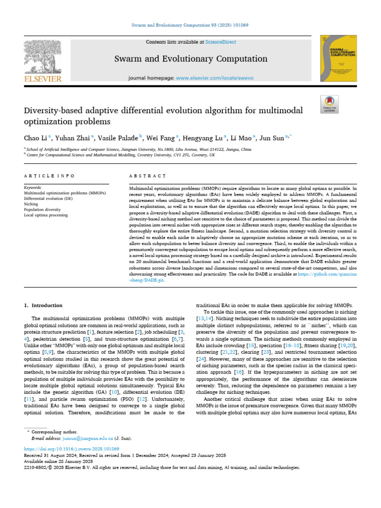 2025 - Diversity-based Adaptive Differential Evolution Algorithm for ...