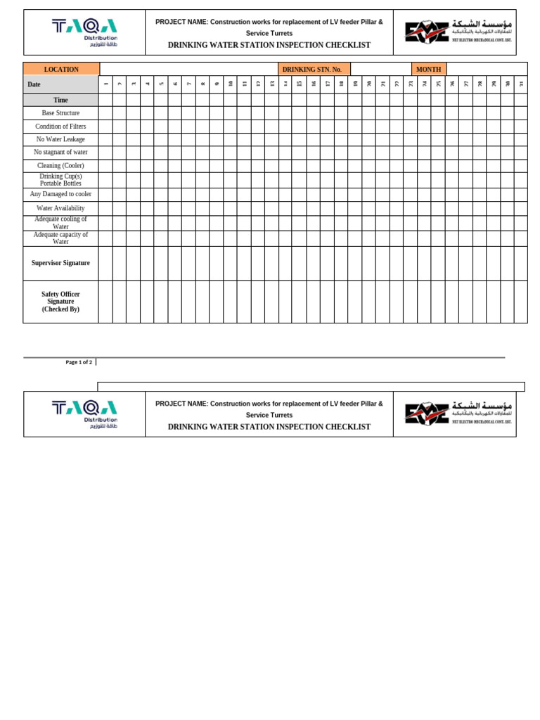 Drinking Water Checklist | PDF | Water Supply
