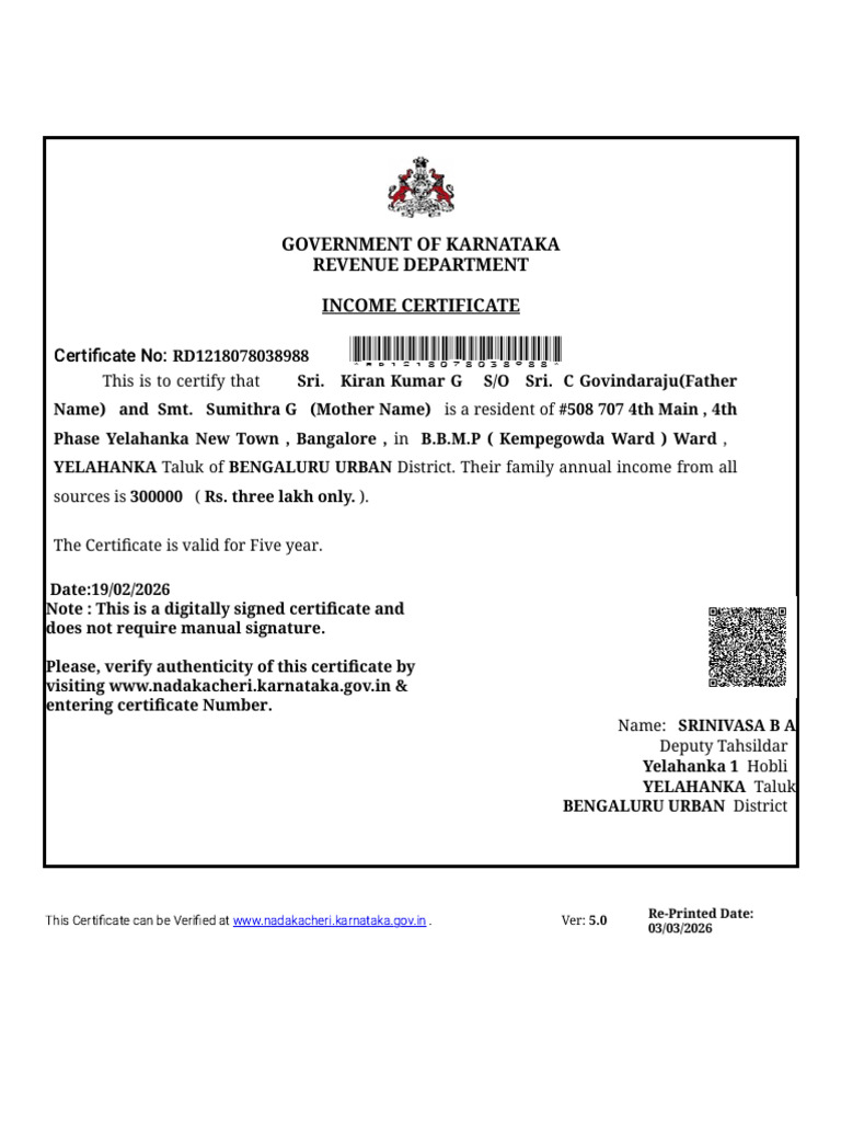 Income Certificate | PDF