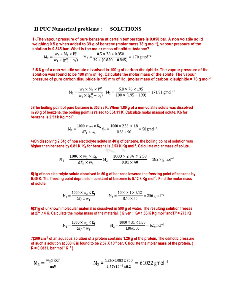 II PUC Numerical Problems | PDF