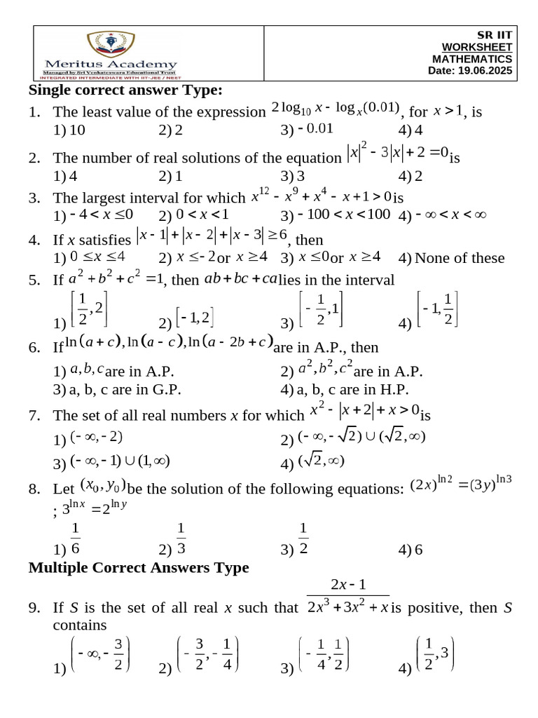 05.01.2025 JEE ADVANCED PYQ - Final | PDF | Matrix (Mathematics ...