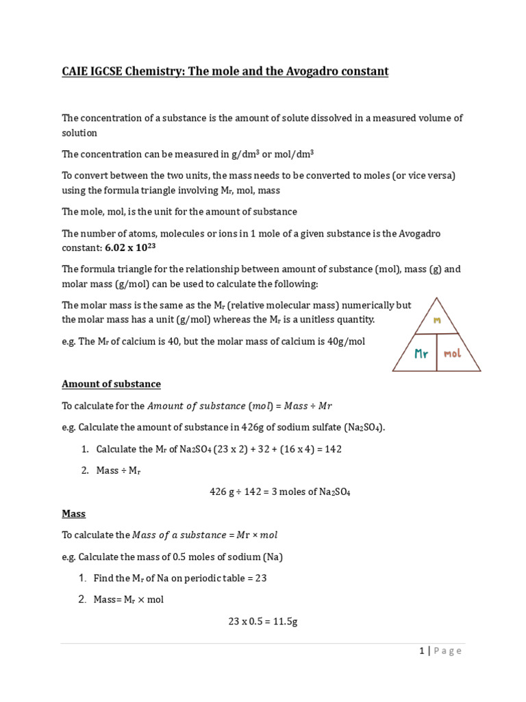 CAIE IGCSE Chemistry Moles | PDF | Mole (Unit) | Molecules