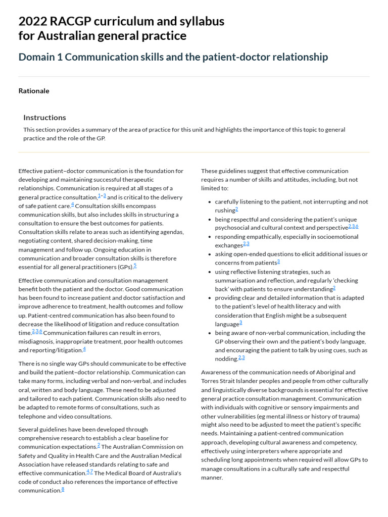 RACGP Domain 1 Communication Skills and the Patient Doctor Relationship ...
