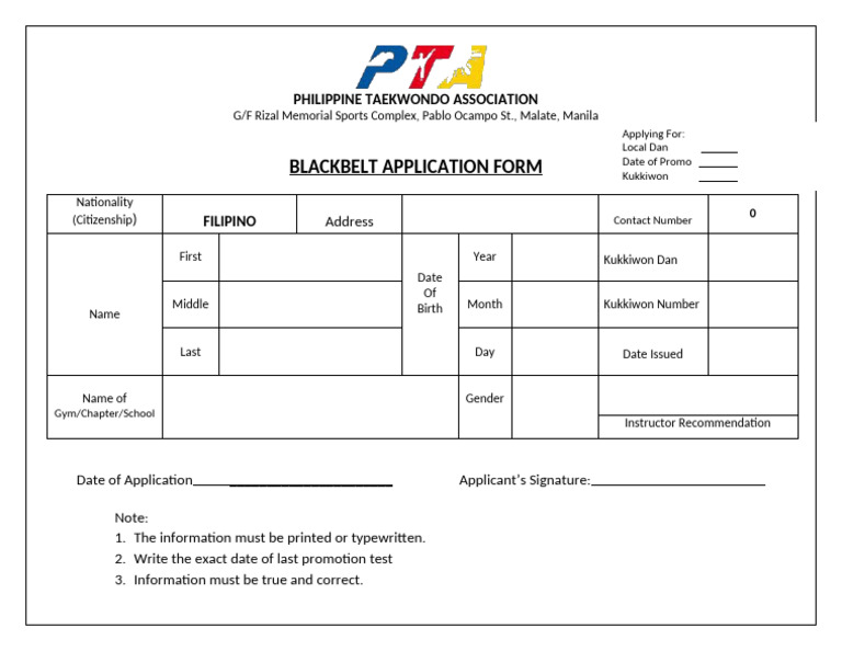 Ptf Black Belt Form | PDF