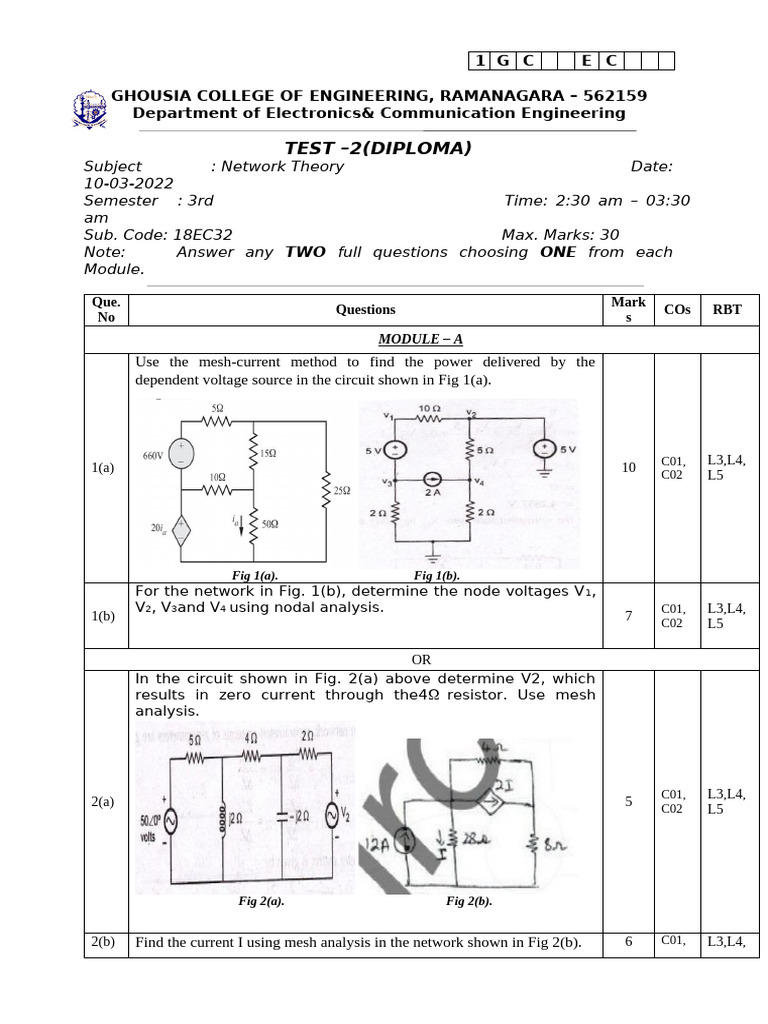 18ec32 Test 2 Diploma 2022 | PDF | Electronic Engineering | Electronics