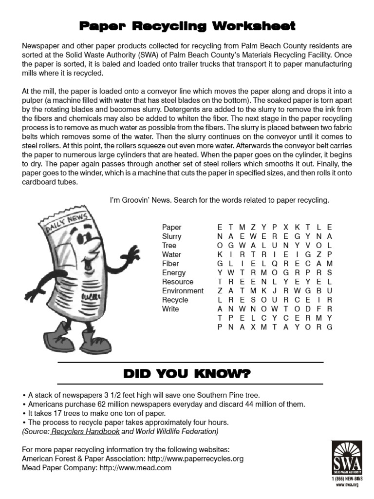 Paper Recycling Worksheet (PDF)_201501151000533215 | PDF | Paper ...