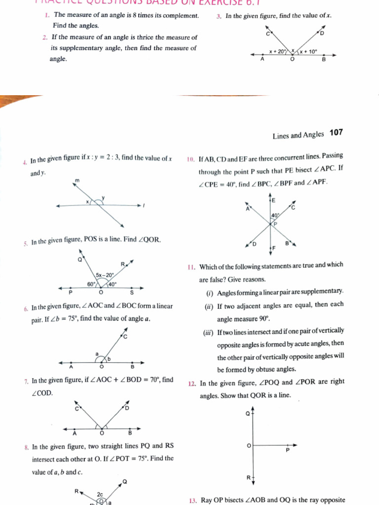 Grade 9 Math Lines and Angles Ws (1) | PDF | Angle | Manure