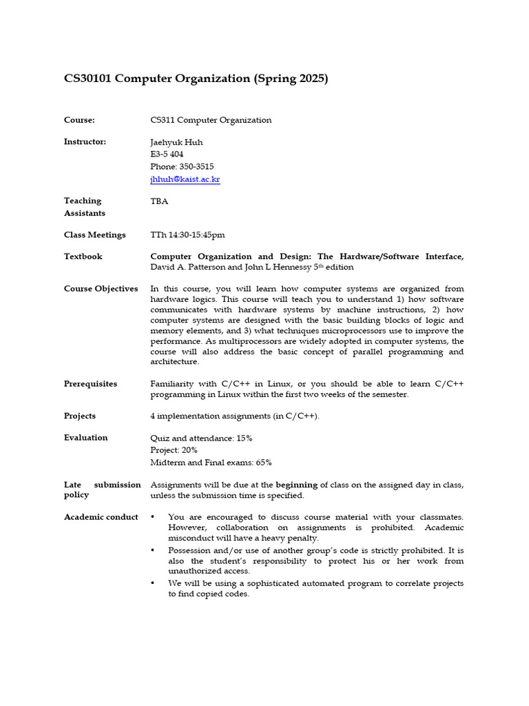 CS311_syllabus (1) | PDF | Central Processing Unit | Parallel Computing