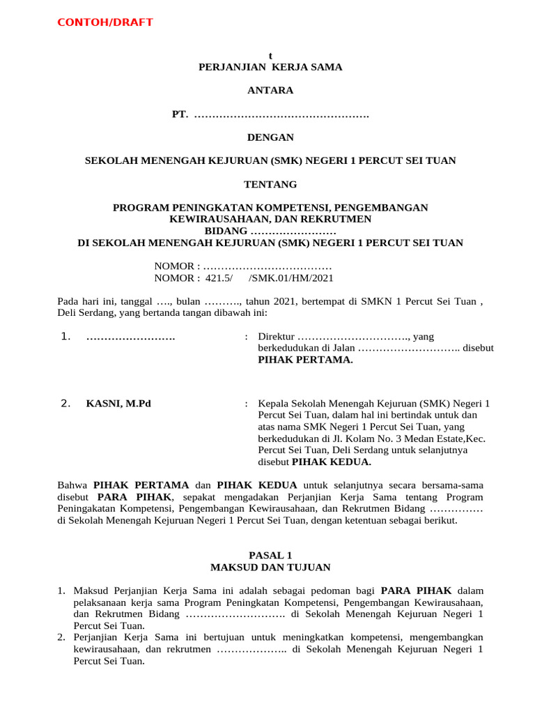 Contoh Draft Mou | PDF