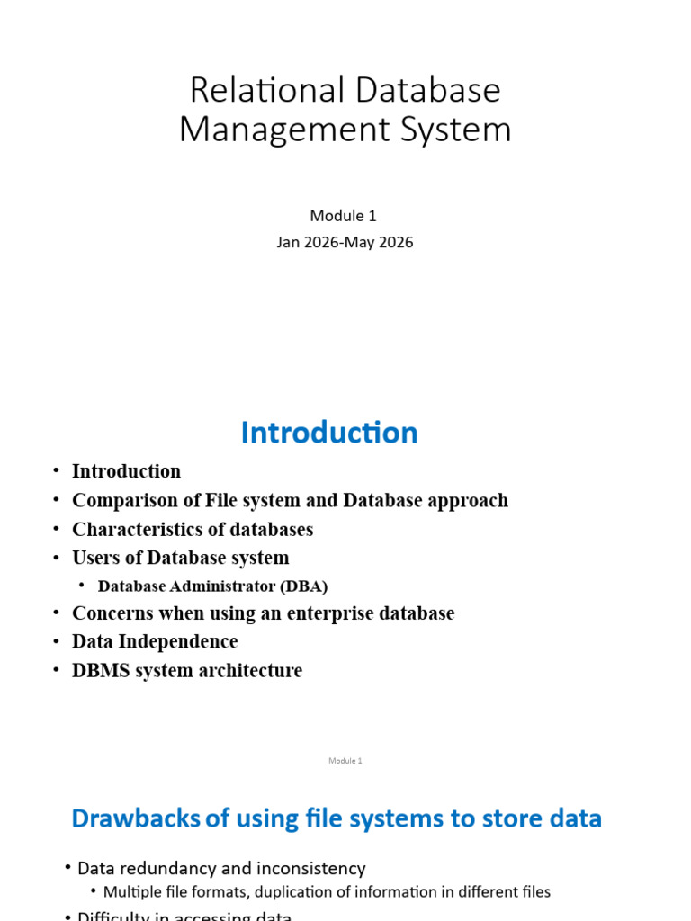 RDBMS Module 1.1introduction | PDF | Databases | Client–Server Model