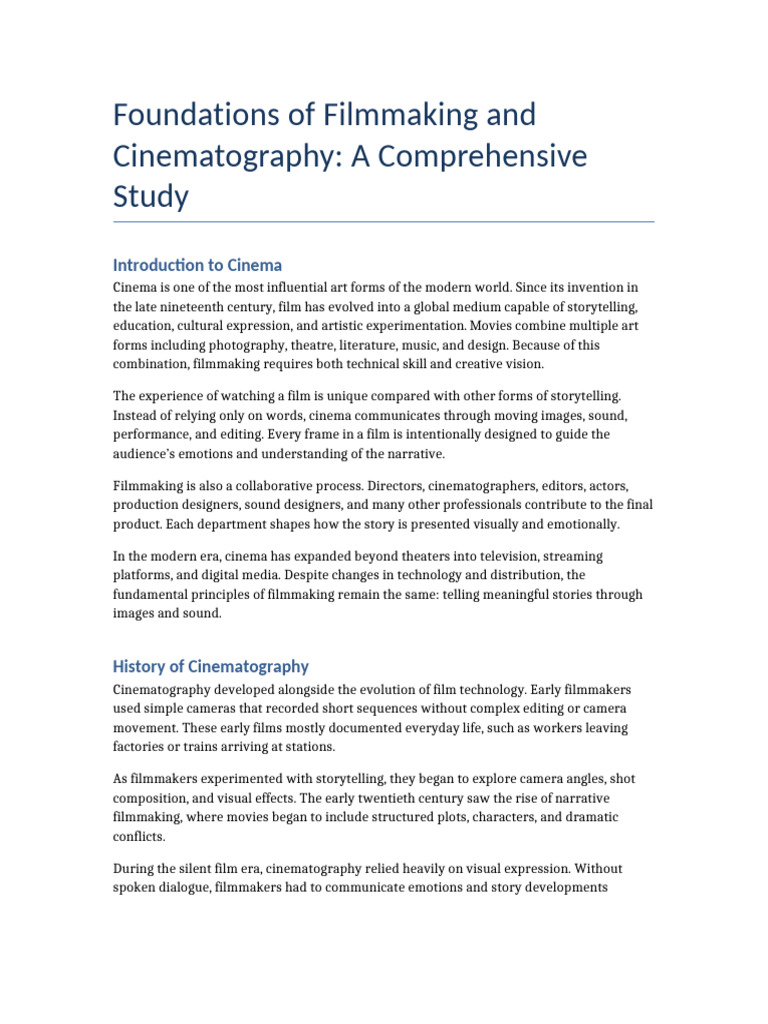 Comprehensive Filmmaking and Cinematography Notes | PDF ...