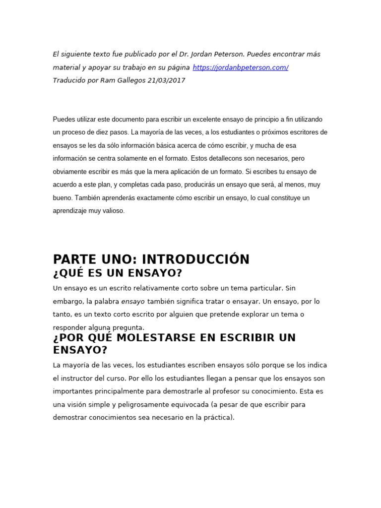 10 Pasos para Escribir Buenos Ensayos Jordan Peterson | PDF ...