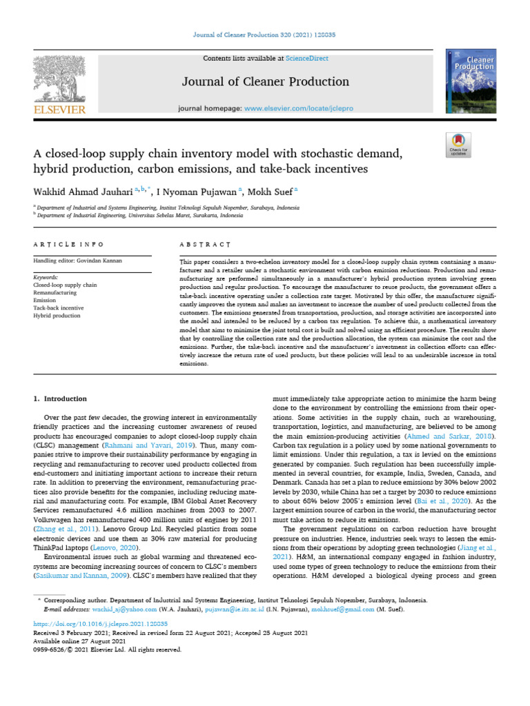 2021 - A Closed-Loop Supply Chain Inventory Model With Stochastic ...