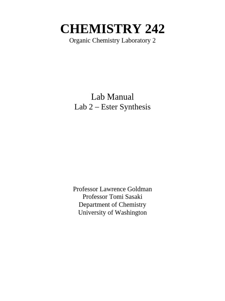 Chem 242 Lab Manual - Lab 2 - Ester Synthesis | PDF | Ester | Organic ...