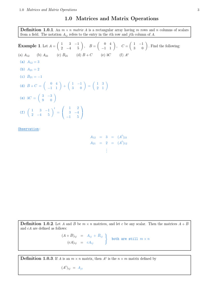 1-0 | PDF | Matrix (Mathematics) | Mathematical Concepts