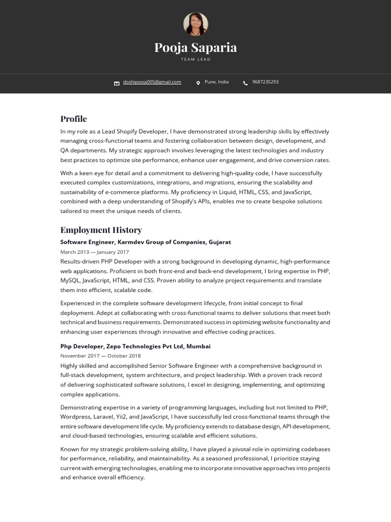 Pooja Saparia - Team Lead | PDF | Software Development | Software