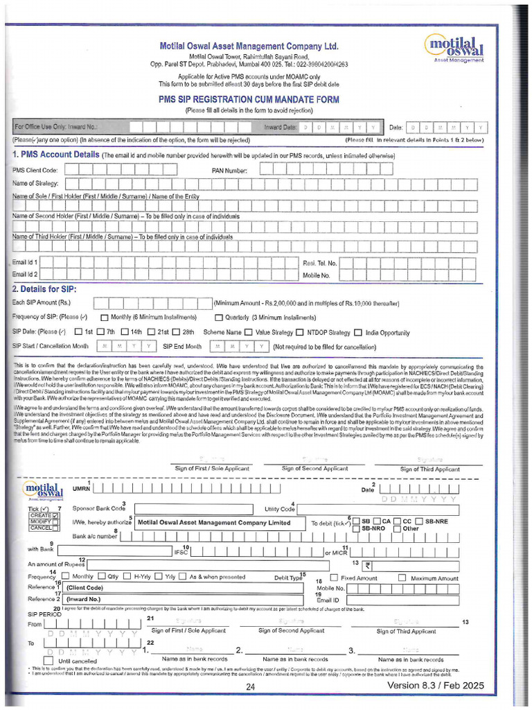 Pms Sip Form | PDF
