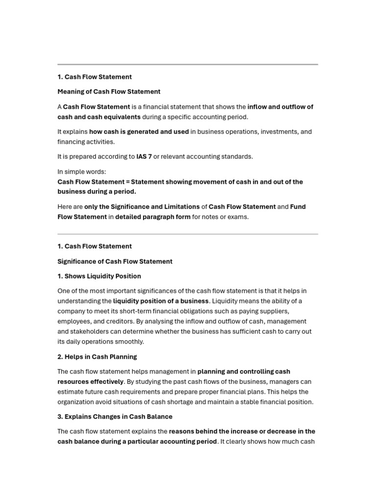 Cash and Fund Flow Statement Theory | PDF | Cash Flow Statement | Investing