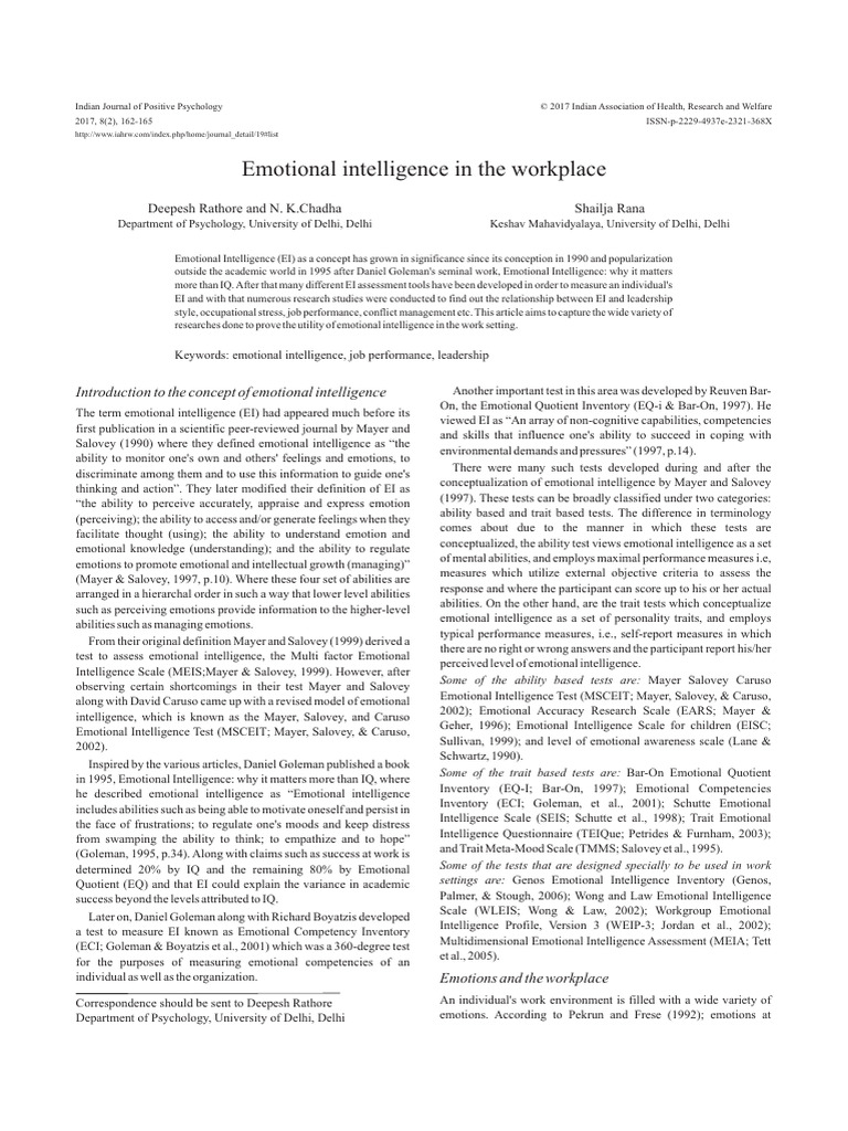 Emotional Intelligence in The Workplace | PDF | Emotional Intelligence ...