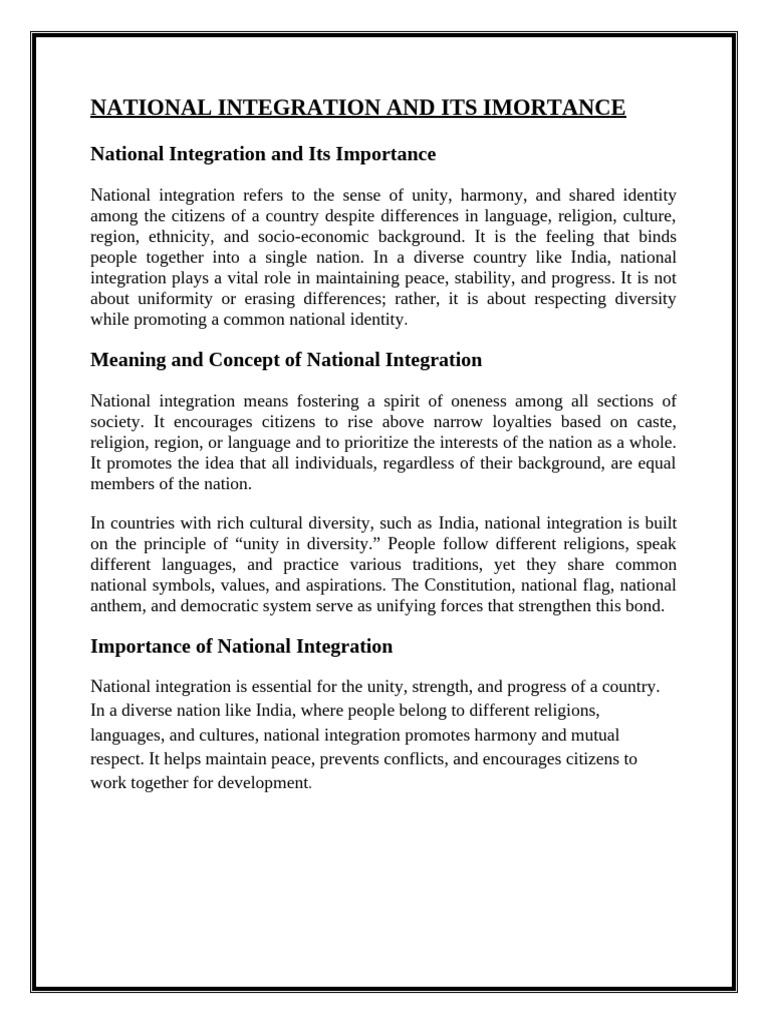 National Integration and Its Imortance | PDF | Multiculturalism | Nation