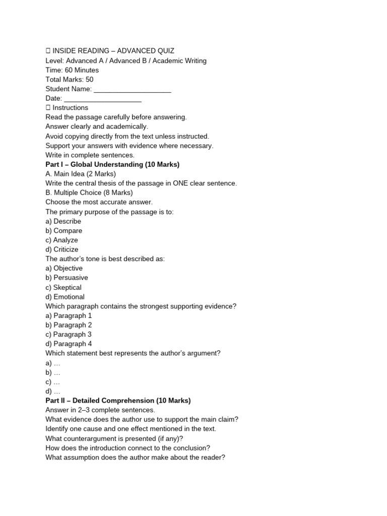 Quiz Template | PDF