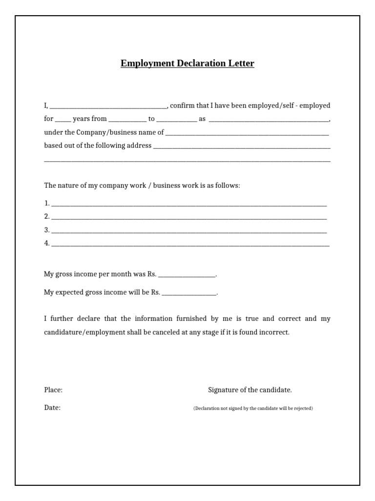 Self Employment Declaration Letter (LLF) | PDF