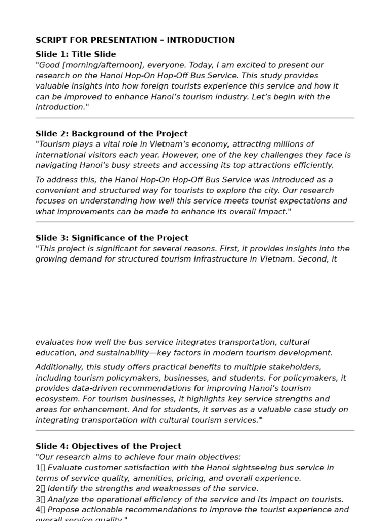 SCRIPT FOR PRESENTATION | PDF | Tourism | Methodology