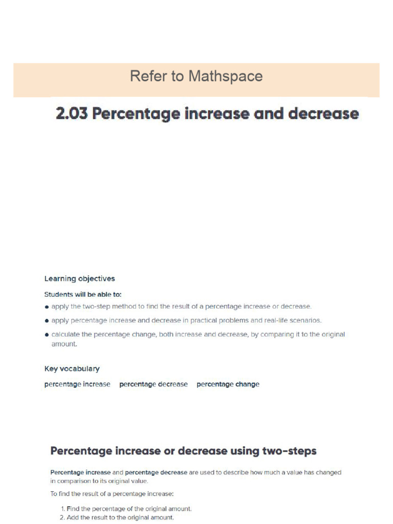 Year 8 Percentage Increase and Decrease | PDF