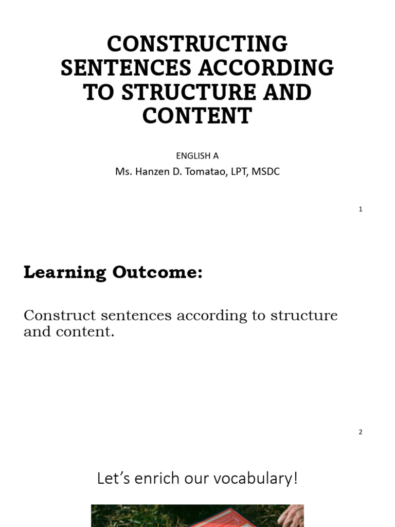 M 2.1 Constructing Sentences According To Structure and Content | PDF ...