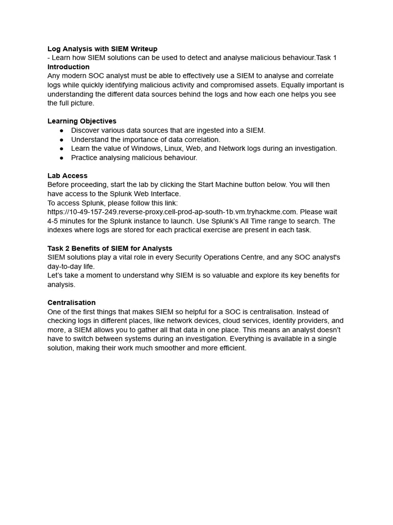 Log Analysis With SIEM Writeup | PDF | Computing | Computer Security