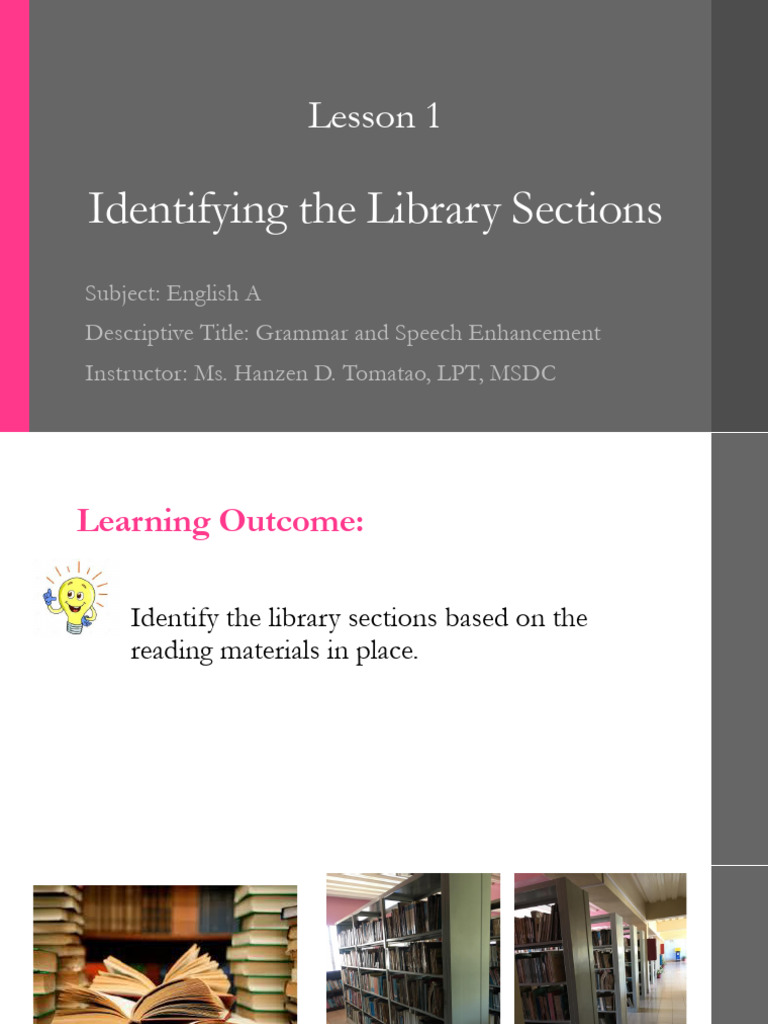 M1.1 Identifying The Library Sections | PDF | Books | Libraries