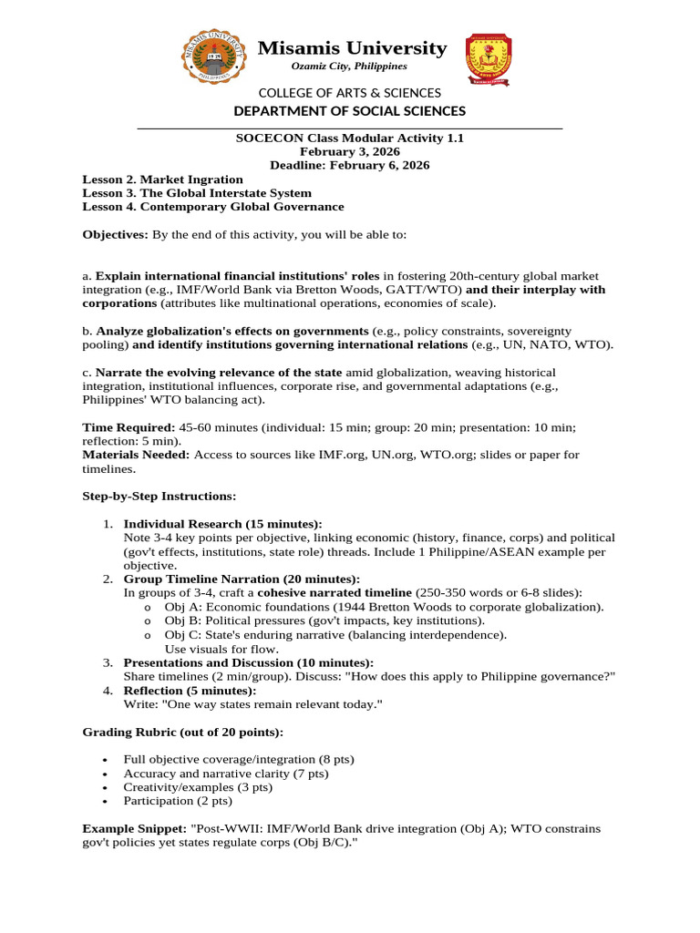 SOCECON Class Modular Activity 1 SOCECON Class Modular Activity 1.1 ...