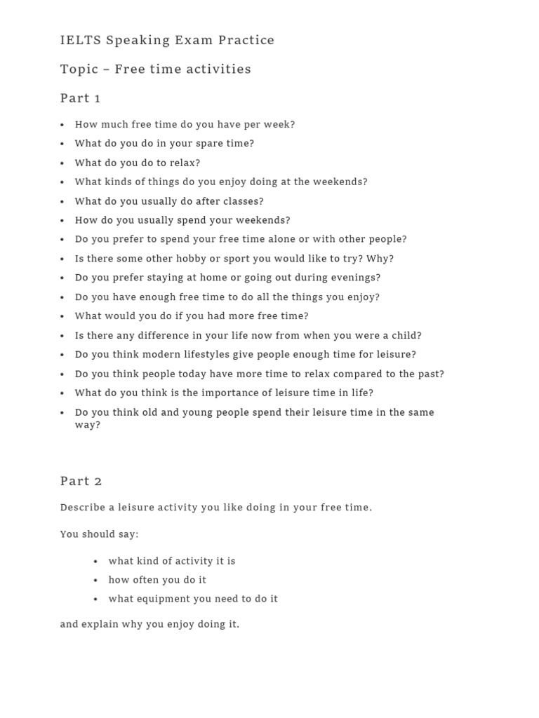IELTS Speaking Exam Practice - Speaking Part 1,2 & 3 - Topic - Free ...