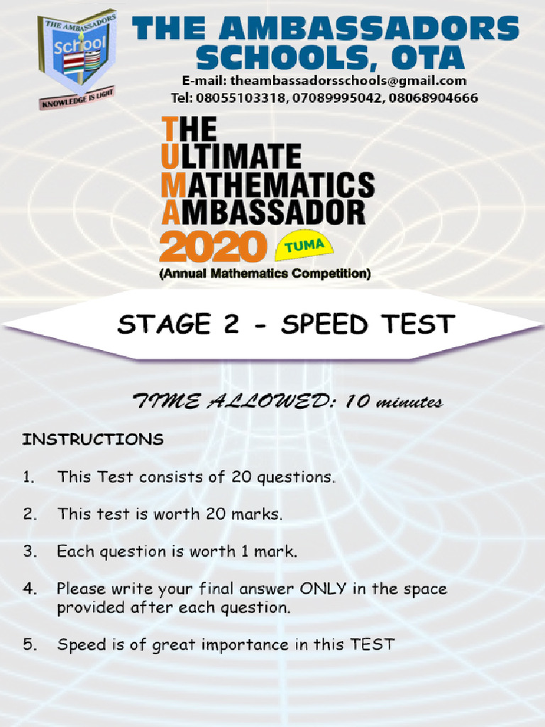 TUMA 2020 Stage 2 Speed Test | PDF | Mathematics | Arithmetic