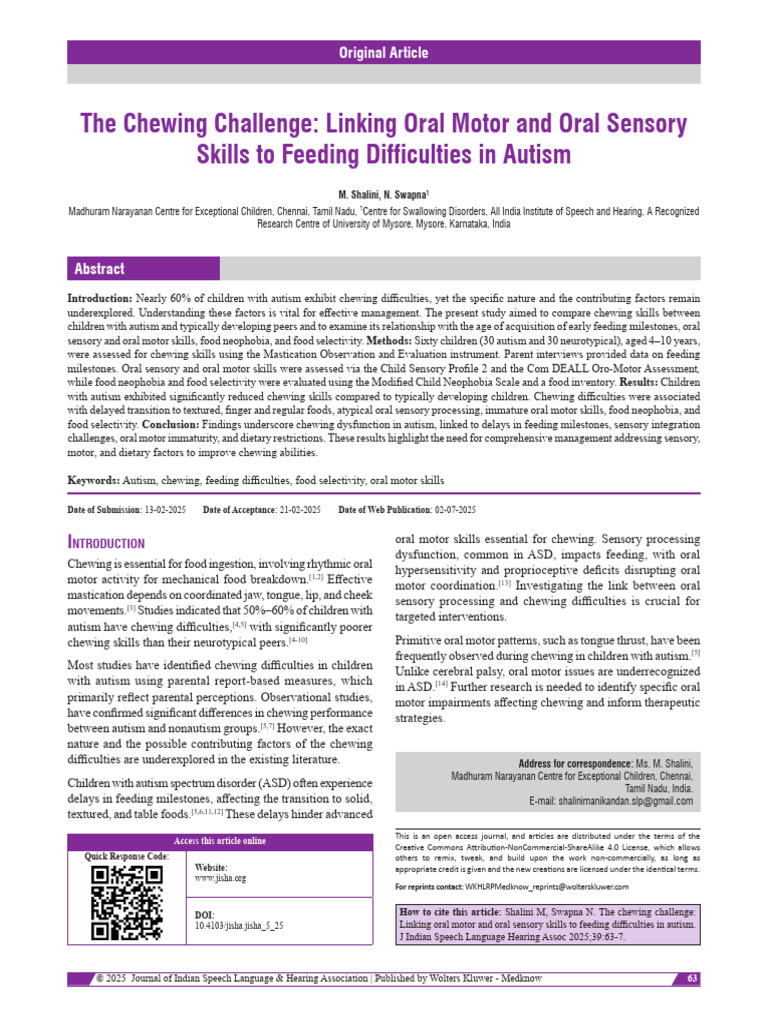 The Chewing Challenge Linking Oral Motor and Oral.9 | PDF | Autism ...