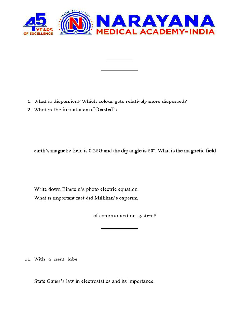 SR Phy Pre Final-Ii - QP (AP) 04-02-2025 | PDF | Waves | Capacitor