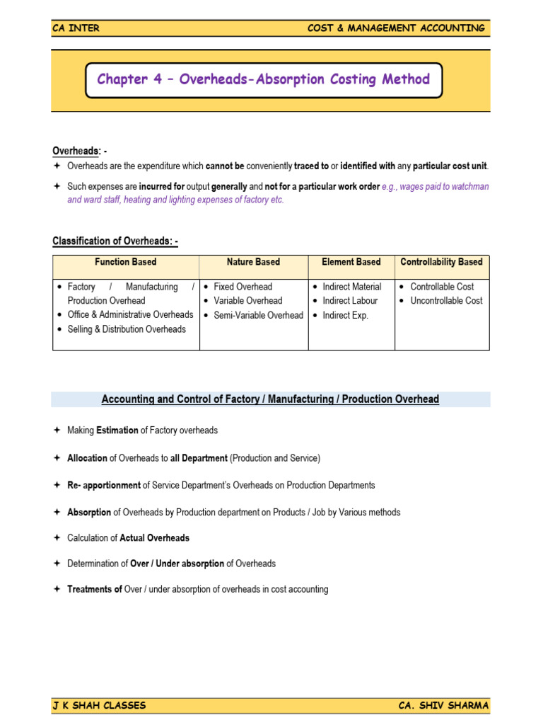 Chapter 4 - Overheads - Absorption Costing Method | PDF | Expense ...