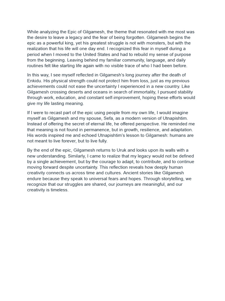 Assignment+3 +Reimagining+the+Epic+of+Gilgamesh | PDF