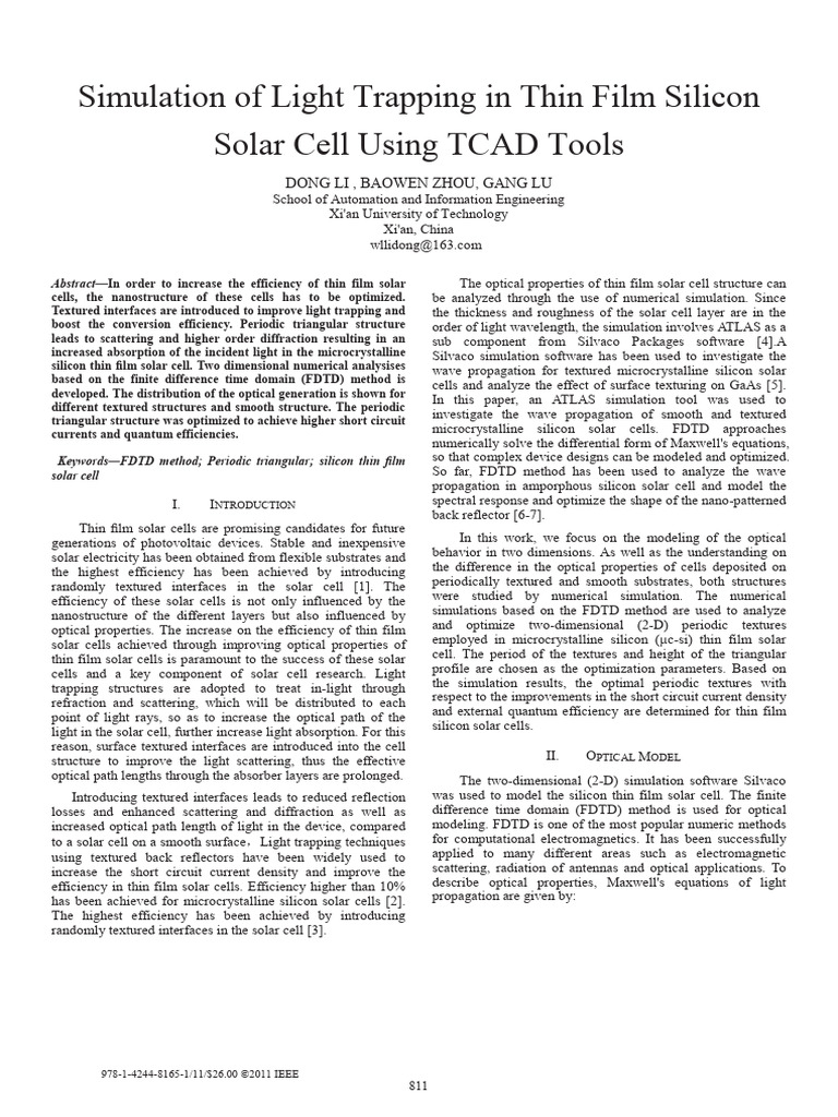 Simulation of Light Trapping in Thin Film Silicon | PDF | Solar Cell ...