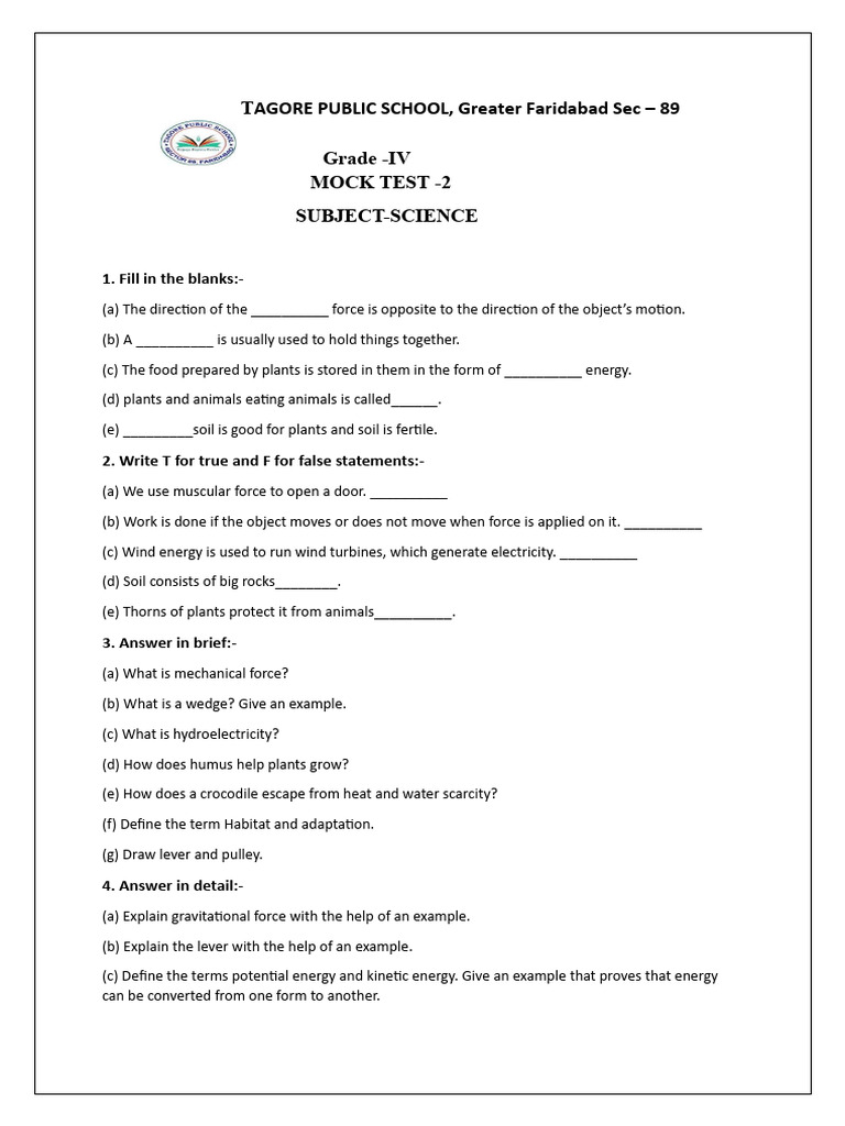 Mock Test - 2 Grade 4 | PDF